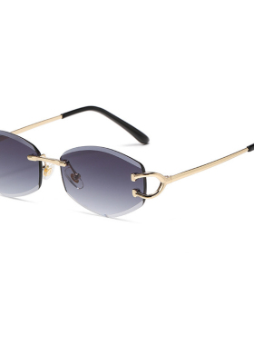 新款时尚金属椭圆无框太阳眼镜女美式潮牌网红街拍防紫外线墨镜男