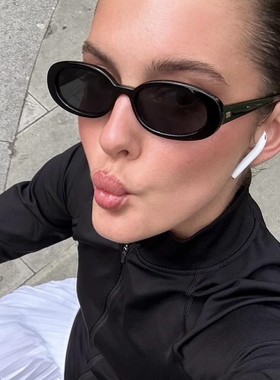 欧美复古椭圆框太阳镜女ins网红街拍墨镜适合方圆脸春夏旅游度假