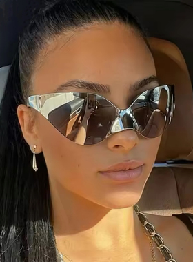 2026新款前卫夸张个性一体式猫眼太阳镜无框科技感y2k墨镜男女潮