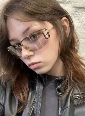 欧美复古Y2K辣妹墨镜女款高级感无框拍照凹造型太阳眼镜防紫外线