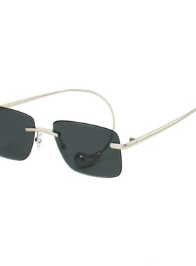 2026新设计感钢珠耳坠款时尚太阳镜男女痞帅无框墨镜遮阳防紫外线