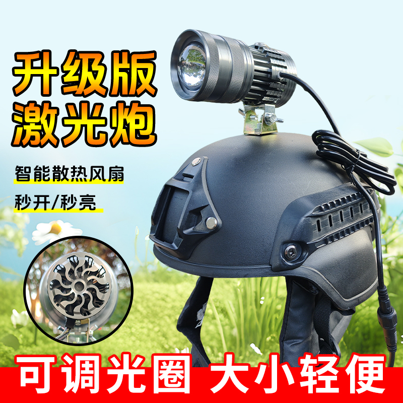新款激光炮可调焦距灯头大功率头盔头戴式户外远射超亮外接12-24V