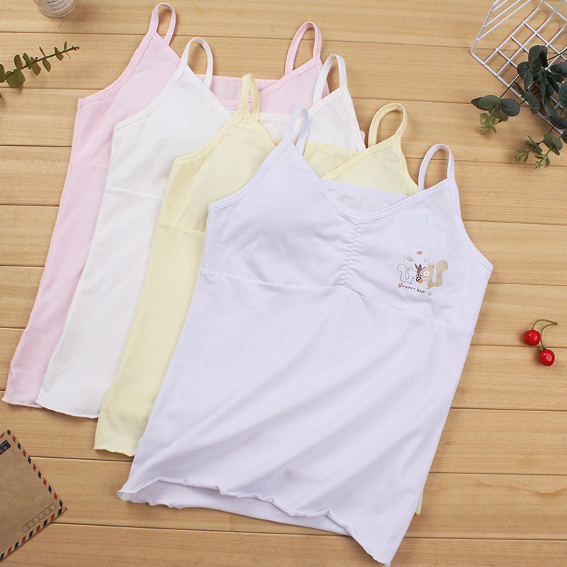 女童纯色带胸垫款打底背心 初中生青春期吊带背心女孩防凸点内衣