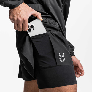 跑步健身裤 双层运动速干短裤 内衬弹力大码 篮球训练四分裤 夏季 男士