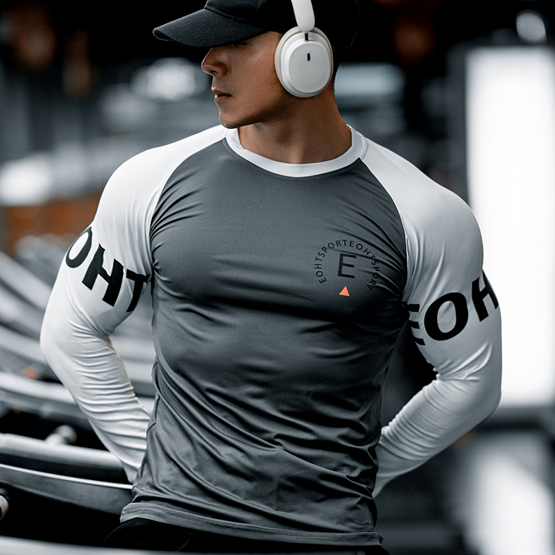 长袖男士印花速干健身衣