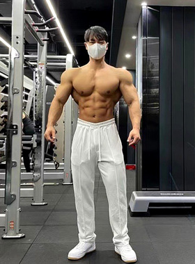 美式灰色运动卫裤春秋潮牌百搭休闲直筒裤子训练宽松坠感健身长裤