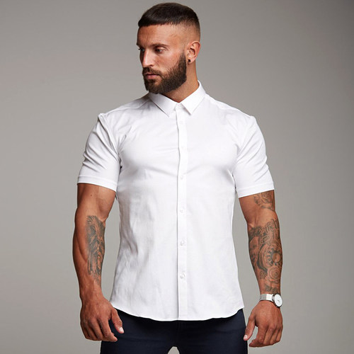 肌肉型男速干短袖商务翻领健身衣