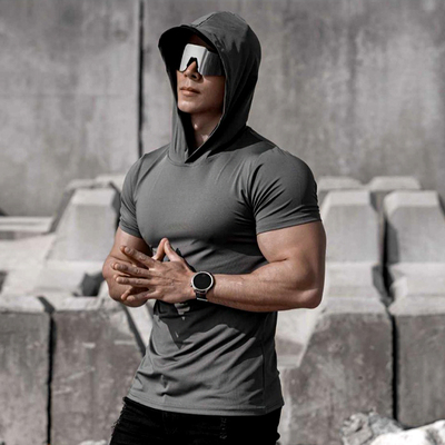 运动连帽短袖速干健身T恤