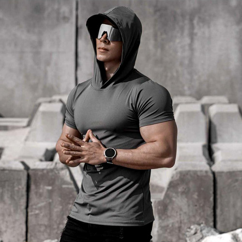 运动连帽短袖速干健身T恤