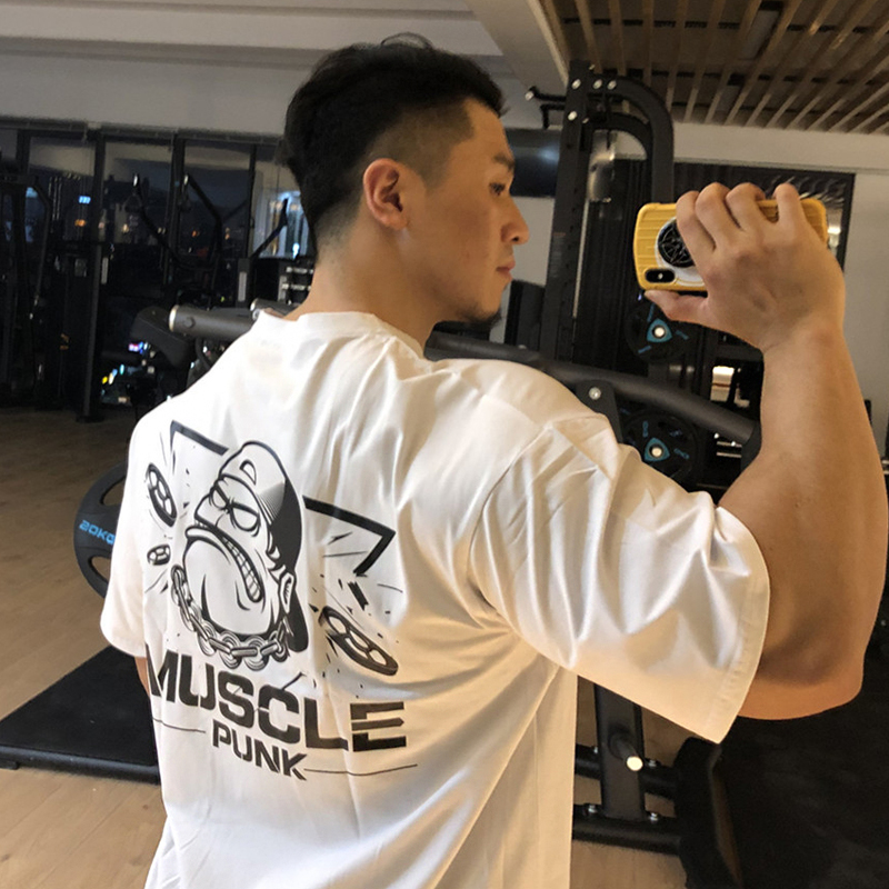 自制潮牌运动宽松短袖t恤大码夏季纯棉透气半袖弹力训练健身衣服