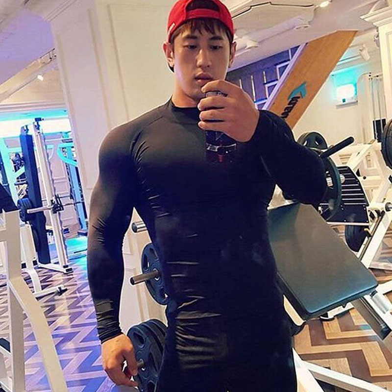 健身紧身衣肌肉男兄弟运动长袖t高弹力透气打底衫训练高领速干T恤