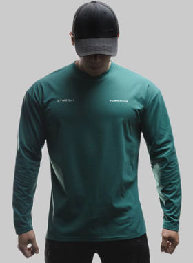 美式运动长袖男T恤休闲圆领宽松打底衫速干弹力跑步训练健身衣服