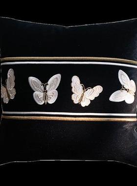 法式中古风绒布蝴蝶刺绣抱枕复古靠垫靠枕cushion cover pillowca