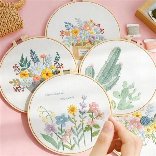 Flower Embroidery Starter Kit DIY Cross Stitch Set for Begin