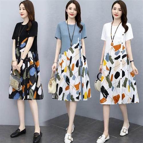 2023 summer women loose casual print plus size dress dresses