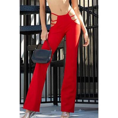 Retro Hollow Fit Flare Pants Punk Slim Pants Womens Pan