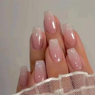 24Pcs/Box Gradient Pink Nail Tips Detachable Glitter Fake Na