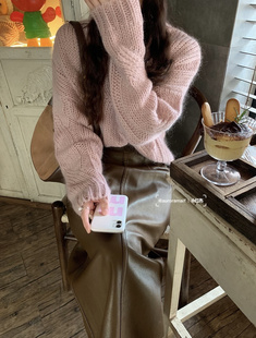 2月3日停止发货 温柔韩单慵懒风麻花毛衣女套头针织衫PU长裙套装