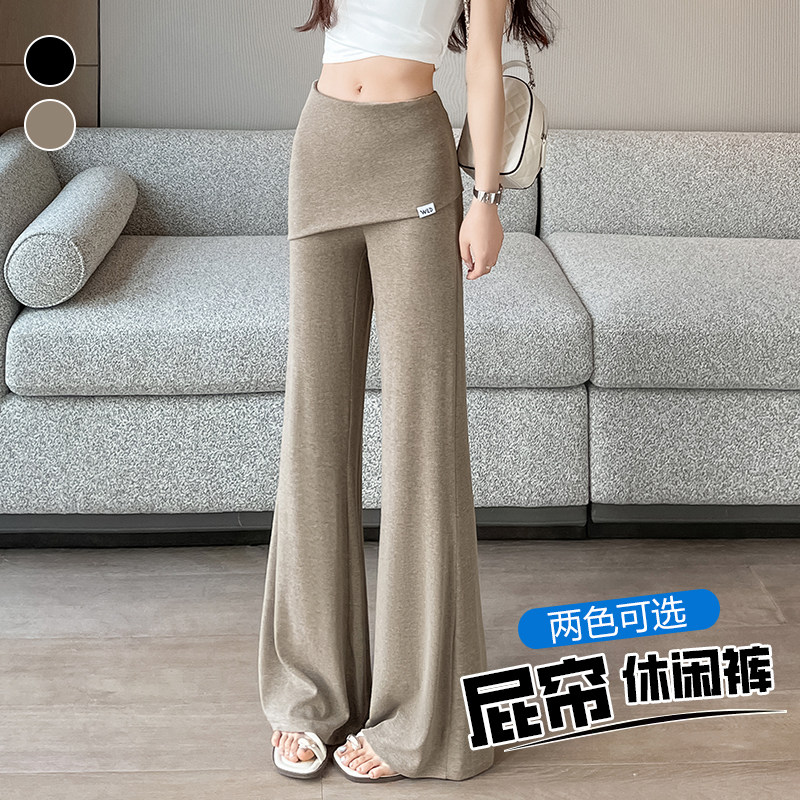 实拍2026夏新款修身高弹休闲裤微喇慵懒风屁帘休闲裤宽松运动通勤