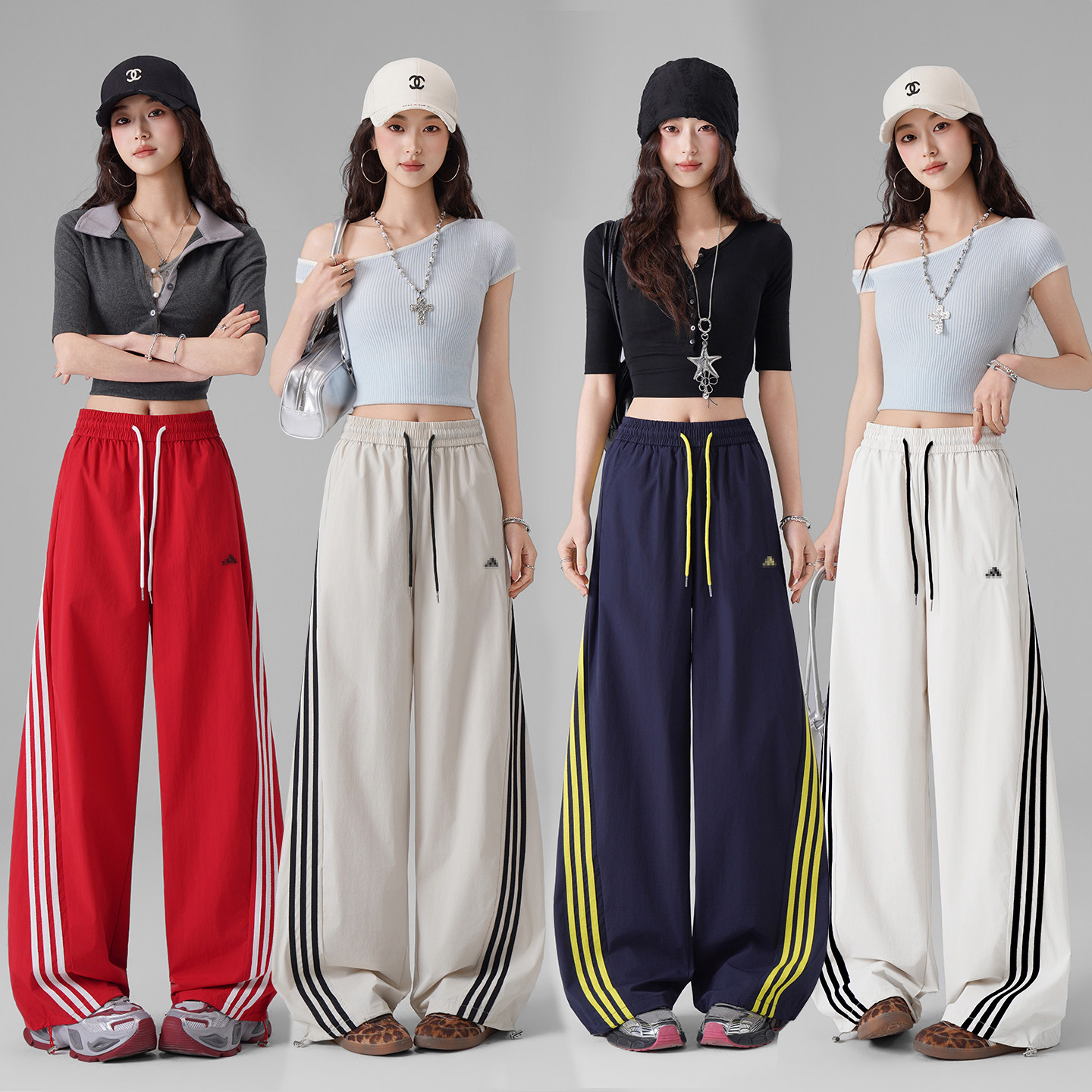 2026美式街头条纹三条杠弯刀卫裤女宽松跳舞爵士舞阔腿休闲运动裤