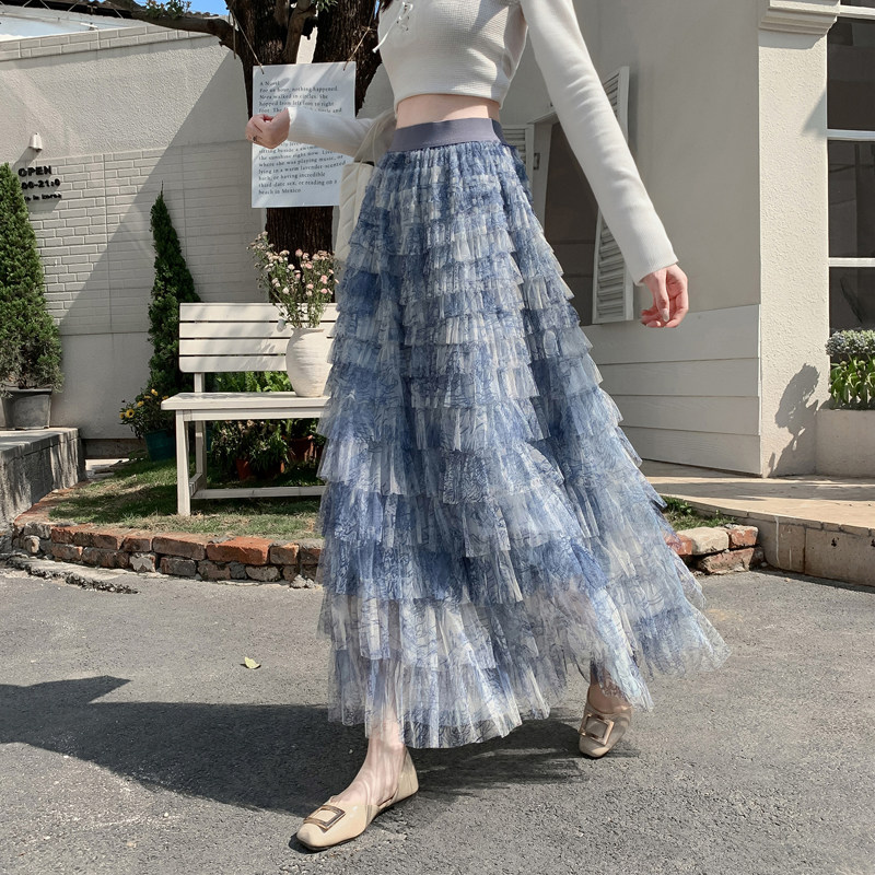 实拍半身裙纱裙女长款高级感蓬蓬蛋糕裙2026春季新款层层网纱裙子