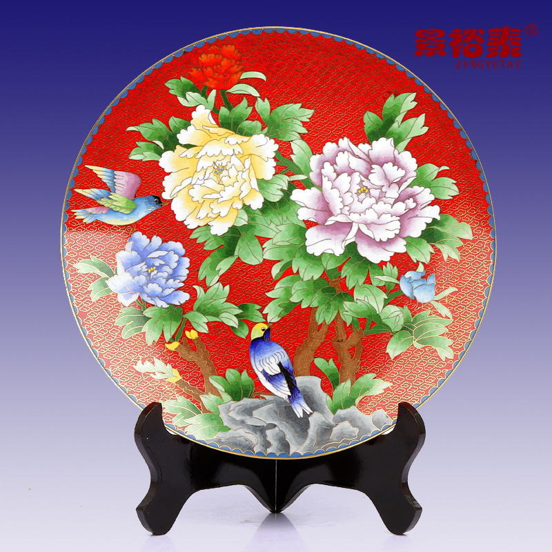 圆盘牡丹花鸟结婚商务摆件景泰蓝