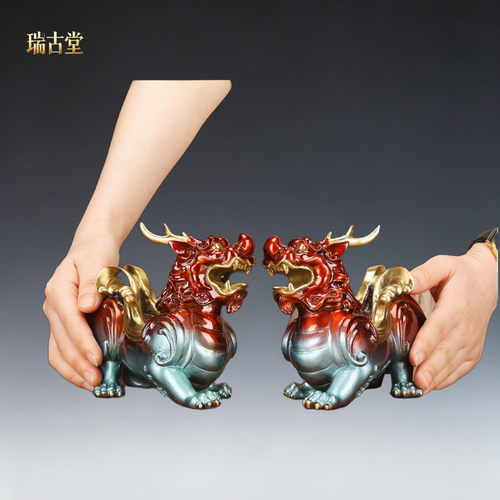 彩铜貔貅摆件客厅玄关家居办公室招财铜工艺品桌面吉祥摆设