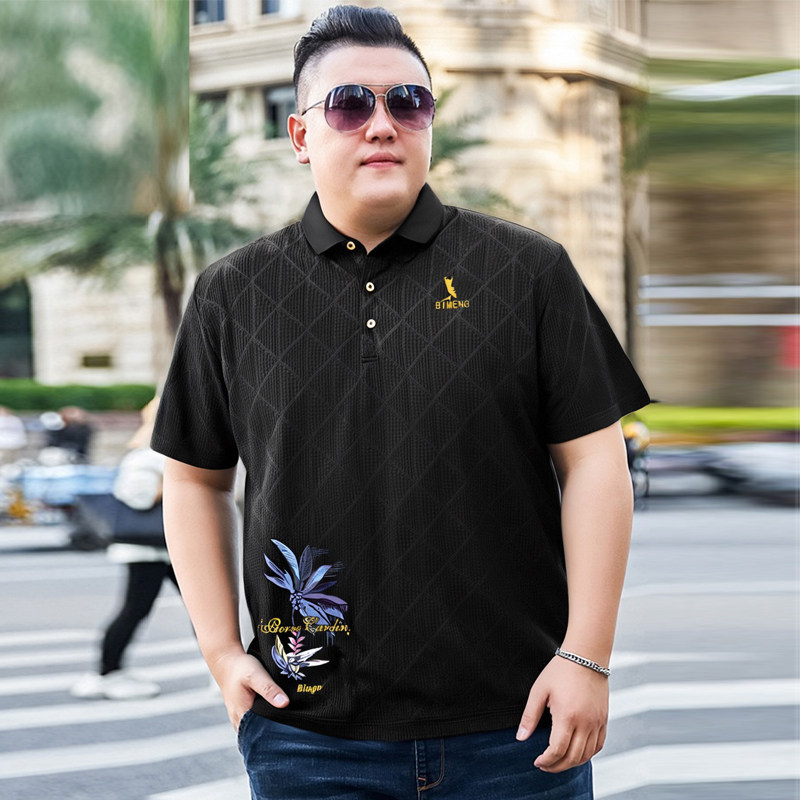 300斤特大码冰丝短袖polo衫男士夏季翻领t恤胖子宽松提花字母半袖