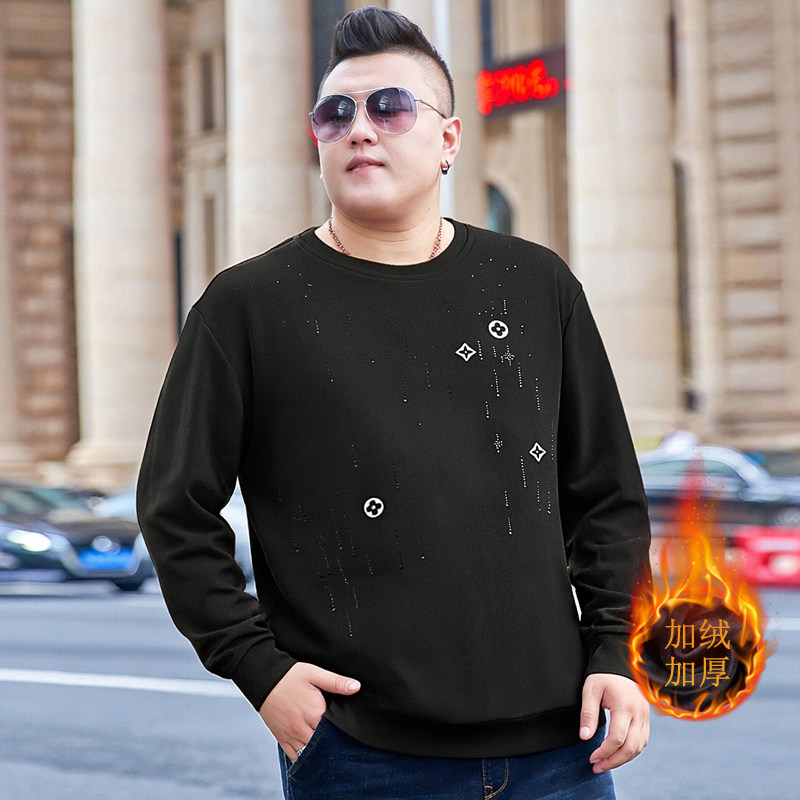 毕蒙秋冬新款加肥加大长袖T恤男士加绒加厚宽松大码胖子潮流上衣