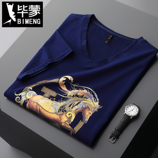 毕蒙加肥加大纯棉宽松短袖t恤夏季潮款v领上衣杉肥佬商务休闲男T