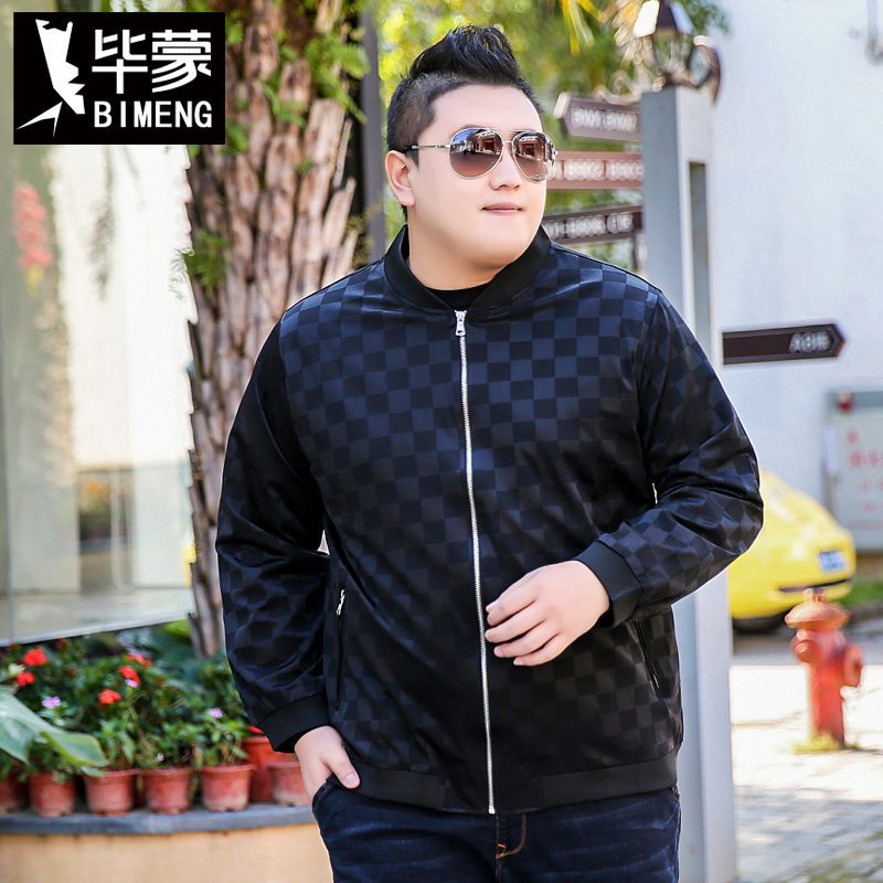 毕蒙秋季新款加肥加大码棒球服男士休闲运动夹克肥佬外套潮牌胖子