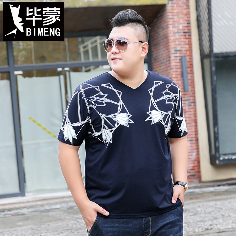 加肥加大码薄款v领胖子短袖t恤衫