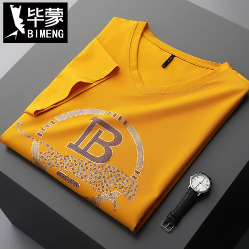 毕蒙商务休闲v领肥佬短袖t