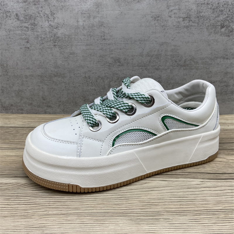 头层牛皮网面小白鞋松糕厚底增高