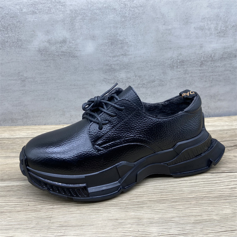 真皮加绒松糕厚底皮鞋乐福鞋单鞋