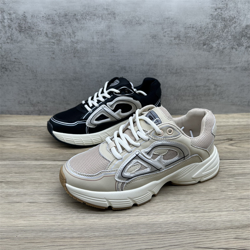 真皮网面透气老爹鞋女复古波鞋