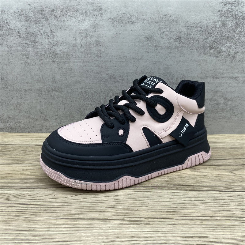 真皮熊猫鞋运动板鞋厚底高帮小白