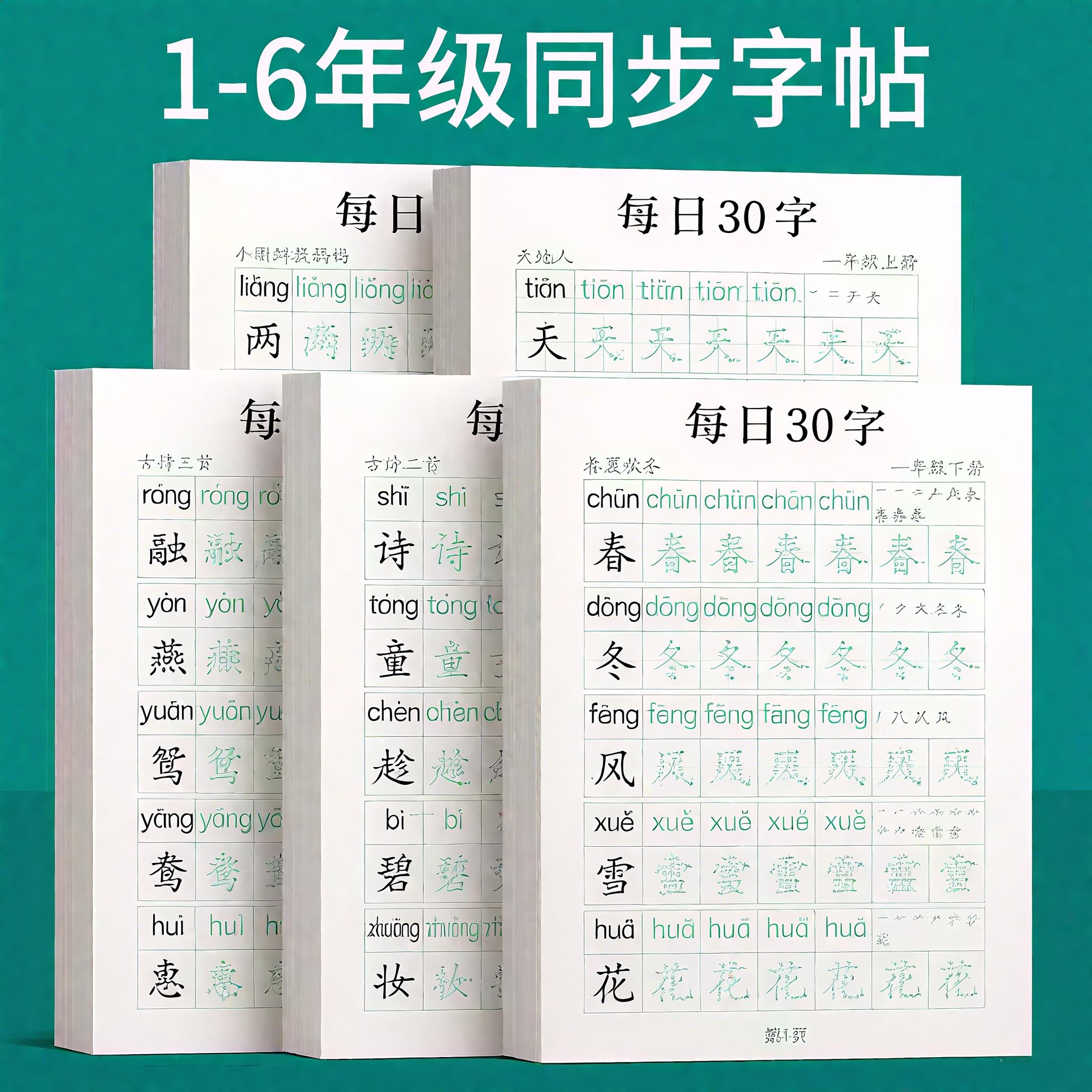 1-2 年级字帖上下册每日 30 字练字帖 小学生专用同步练字本 楷书正楷 钢笔点阵控笔 拼音练习