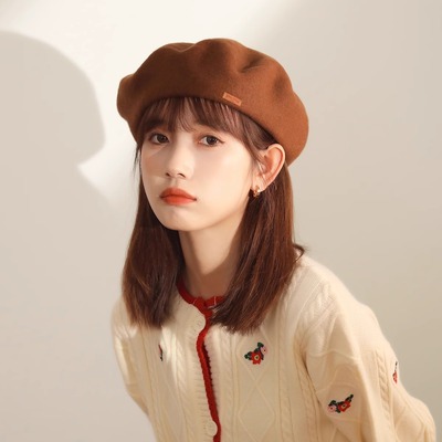 贝雷帽女韩版咖啡色蓓蕾帽子百搭文艺覆古画家帽冬季保暖2025新款