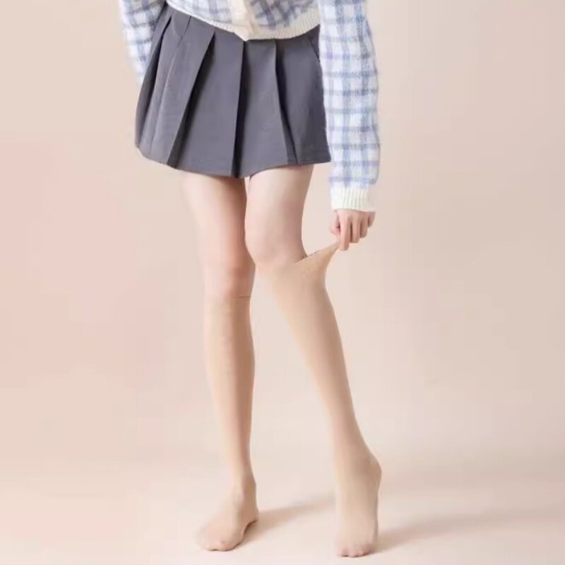 脚底防滑小腿袜女丝袜长筒加厚钢丝袜秋冬季保暖中筒半截春秋袜子