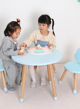 宝宝学习桌椅套装早教蓝色海洋卡通幼儿椅子儿童绘画写字桌木圆桌