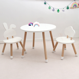 ins宝宝圆桌写字画画家用木质小凳子圆幼儿园桌椅儿童圆形小桌子