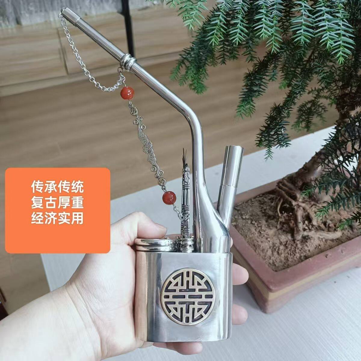 甘肃兰州一口香纯白铜水烟袋锅