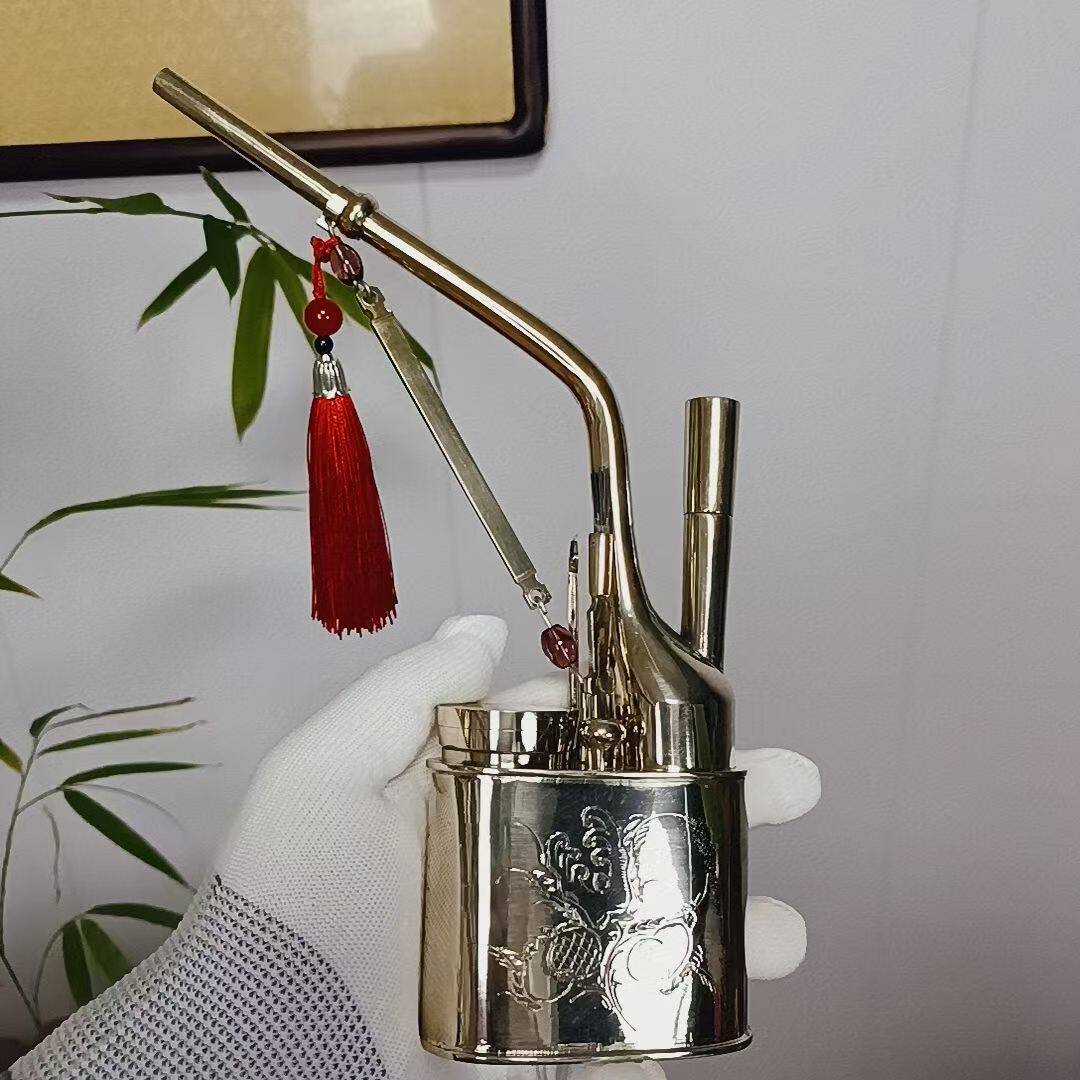 甘肃兰州一口香纯白铜一口香水过滤烟壶水烟袋锅水烟瓶烟斗烟嘴枪