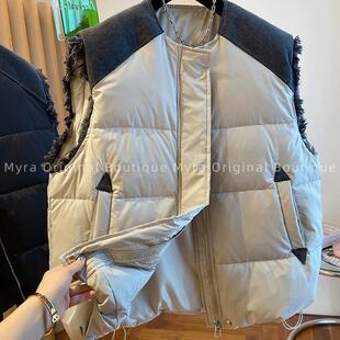 大东门新款棉马甲秋冬牛仔拼接马夹韩版男女同款oversize外穿上衣