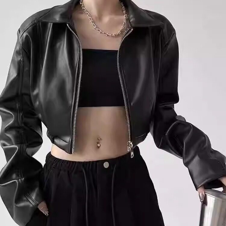 黑色短款pu皮衣外套女复古春秋季新款高级夹克港风爆款设计感外套