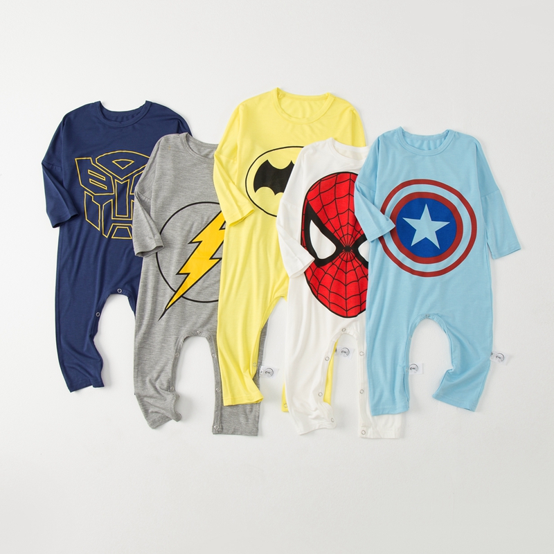 莫代尔儿童睡衣宝宝连体衣夏季长袖薄款婴儿哈衣婴幼儿卡通空调服