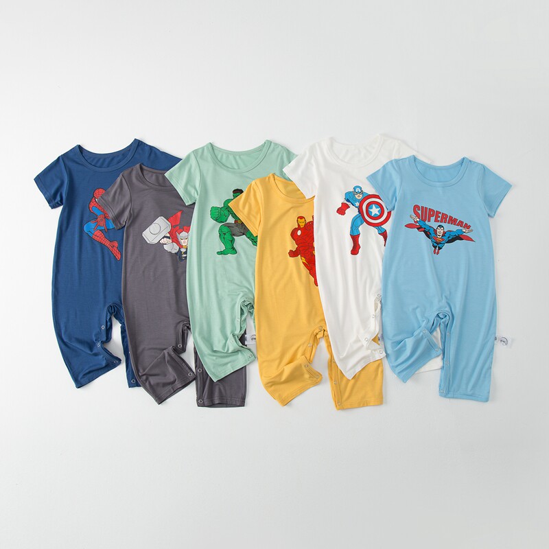 儿童连体睡衣莫代尔婴儿卡通长袖夏季春秋男童女童家居服宝宝哈衣