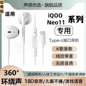 适用iQOO Neo11有线耳机type-c接口入耳式线控带麦游戏K歌耳机线