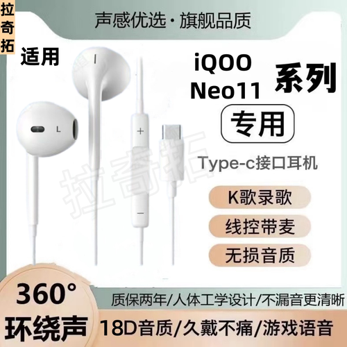 适用iQOO Neo11有线耳机type-c接口入耳式线控带麦游戏K歌耳机线